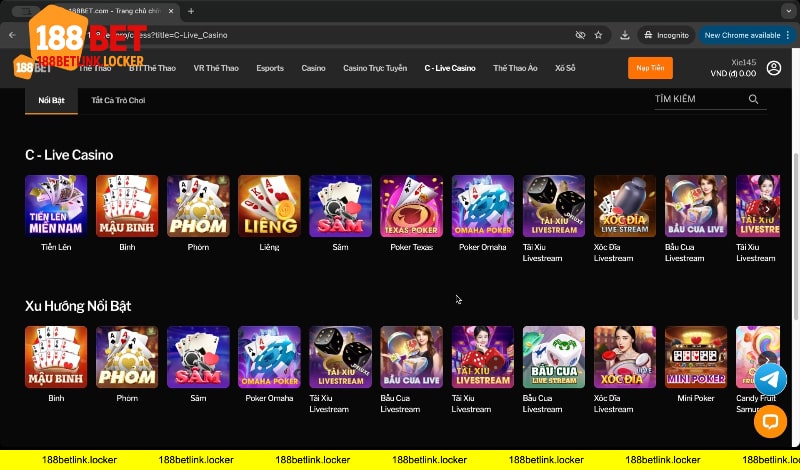 Game bài nổi bật 188BET link