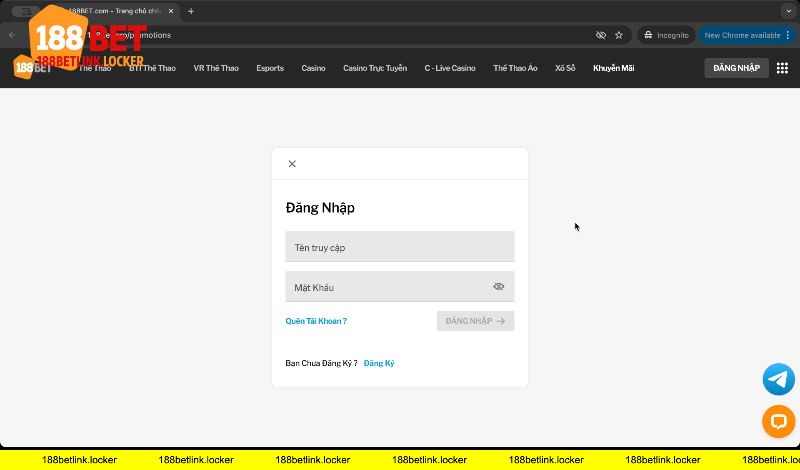 Giao diện đăng nhập 188BET link