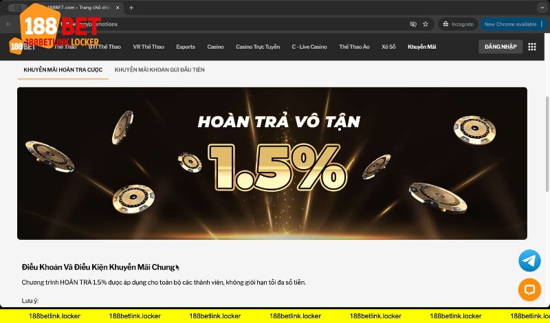 Khuyến mãi hoàn trả cược 188BET link