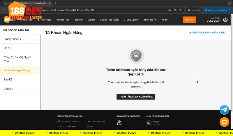 Thêm tài khoản ngân hàng 188BET link